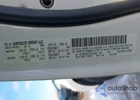 2013 Dodge Journey Sxt z USA, uszkodzony, nr VIN 3C4PDCBG7DT619315